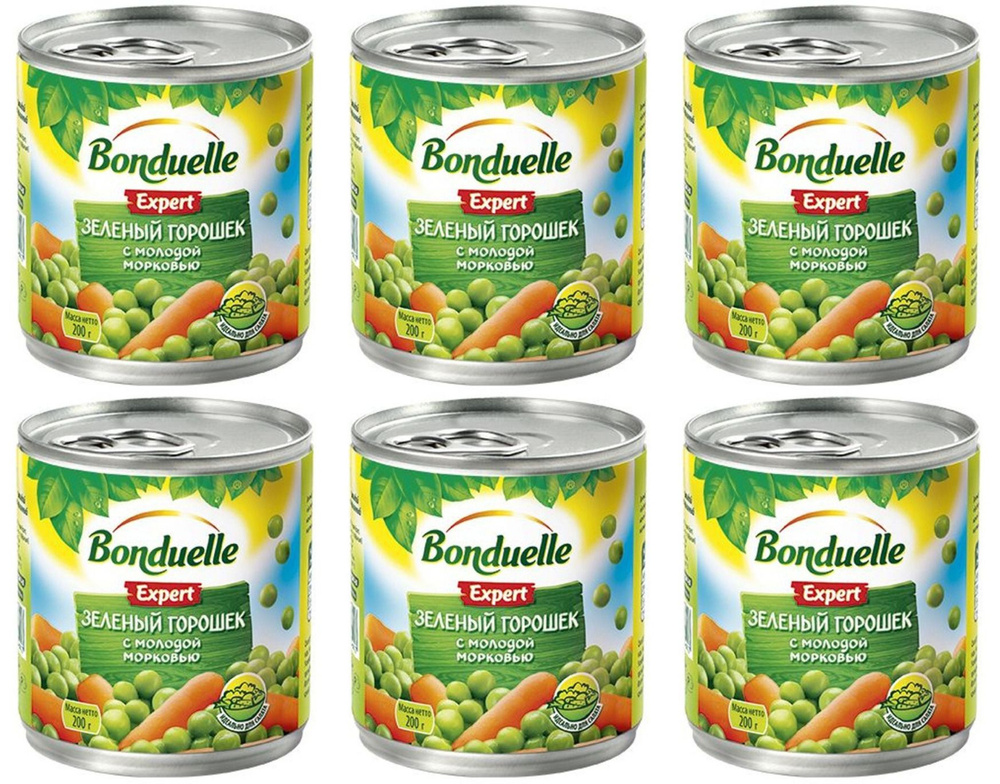 Bonduelle Горошек зеленый Expert с молодой морковью, 200 г, 6 шт ...