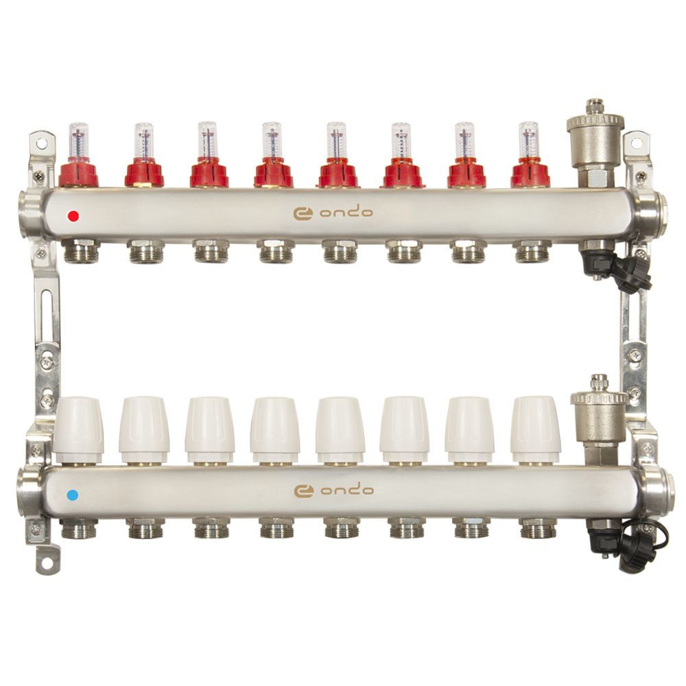 Коллекторная группа ONDO нерж сталь 8 вых. в сборе с автоматическим воздухоотводчиком, расходомерам  #1