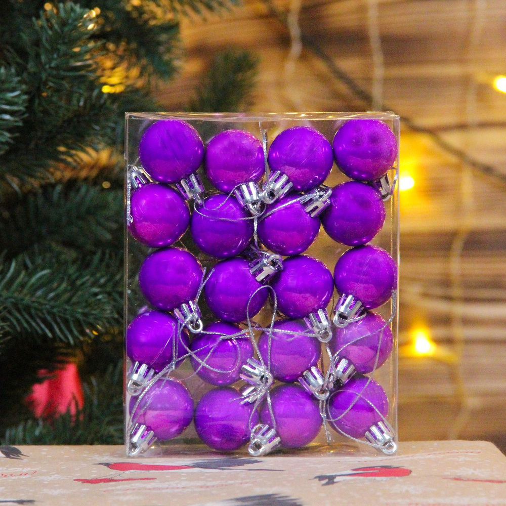 Новогодние игрушки на елку - елочные шары, диаметр 3см, набор 20шт, фиолетовый  #1