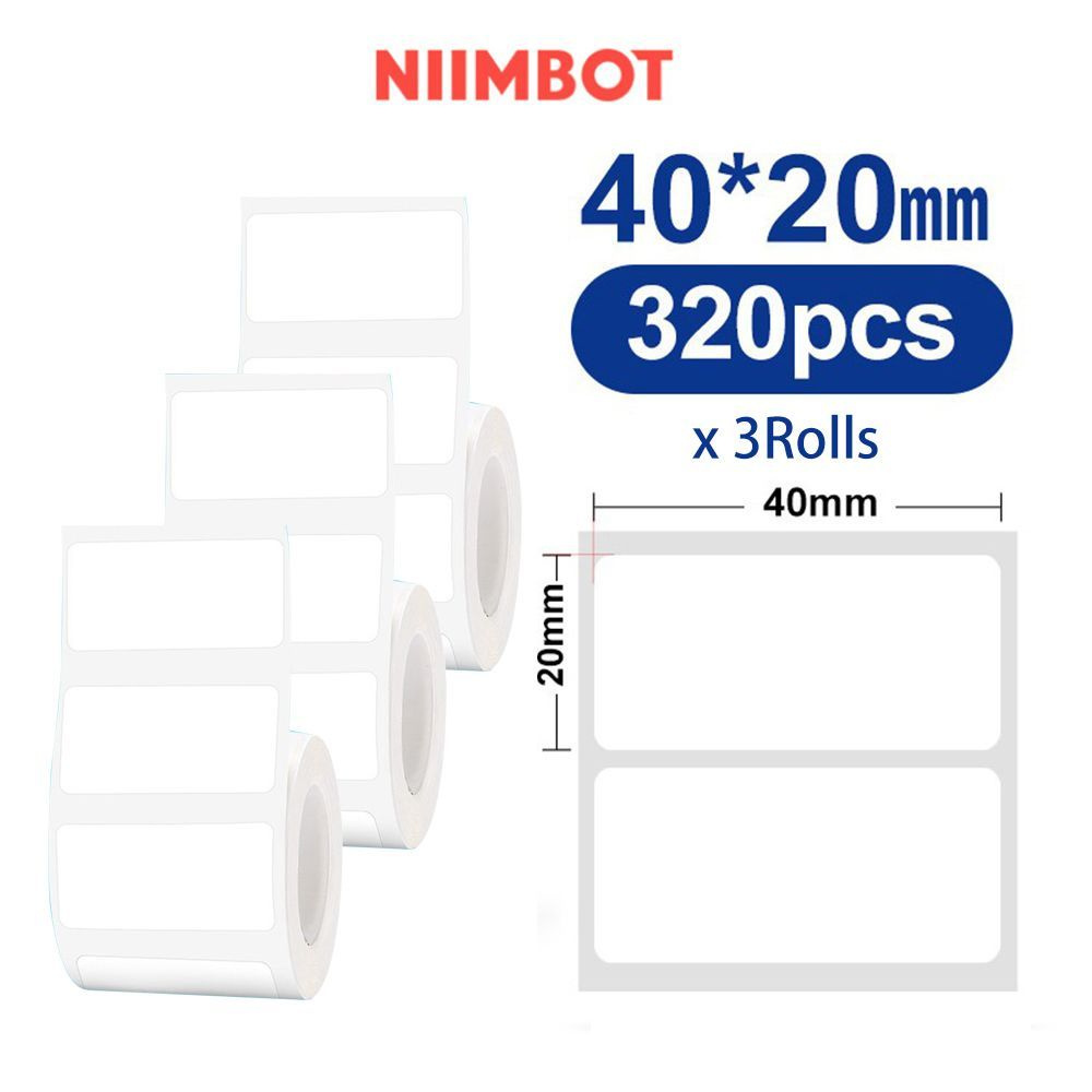 3 рулонов NIIMBOT B21/B1/B203/B3S бумага для печати этикеток 40x20 мм белых самоклеящихся наклеек  #1