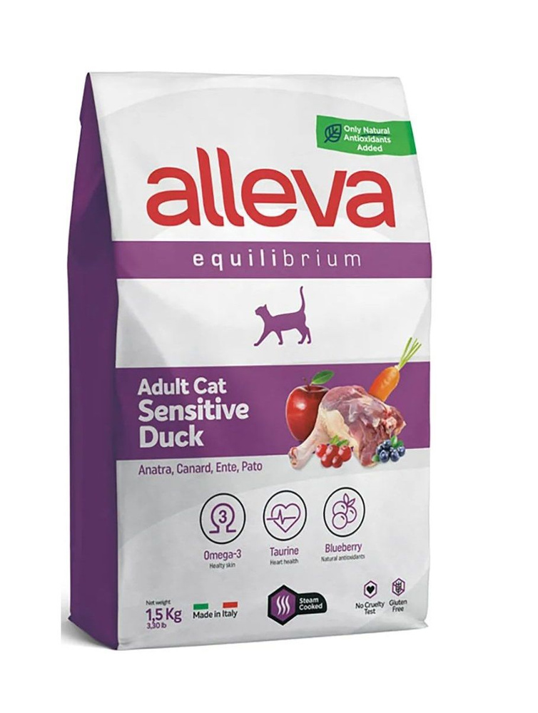 ALLEVA EQUILIBRIUM Sensitive Корм сухой для взрослых кошек с уткой 1,5 ...