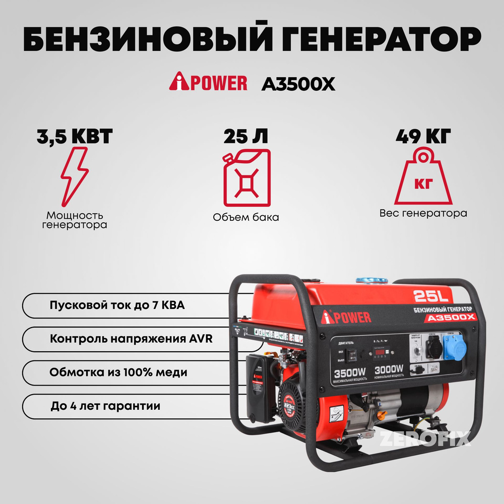 Генератор бензиновый A-iPower A3500X (3.5 кВт) - купить по низкой цене в  интернет-магазине OZON (1270170684)