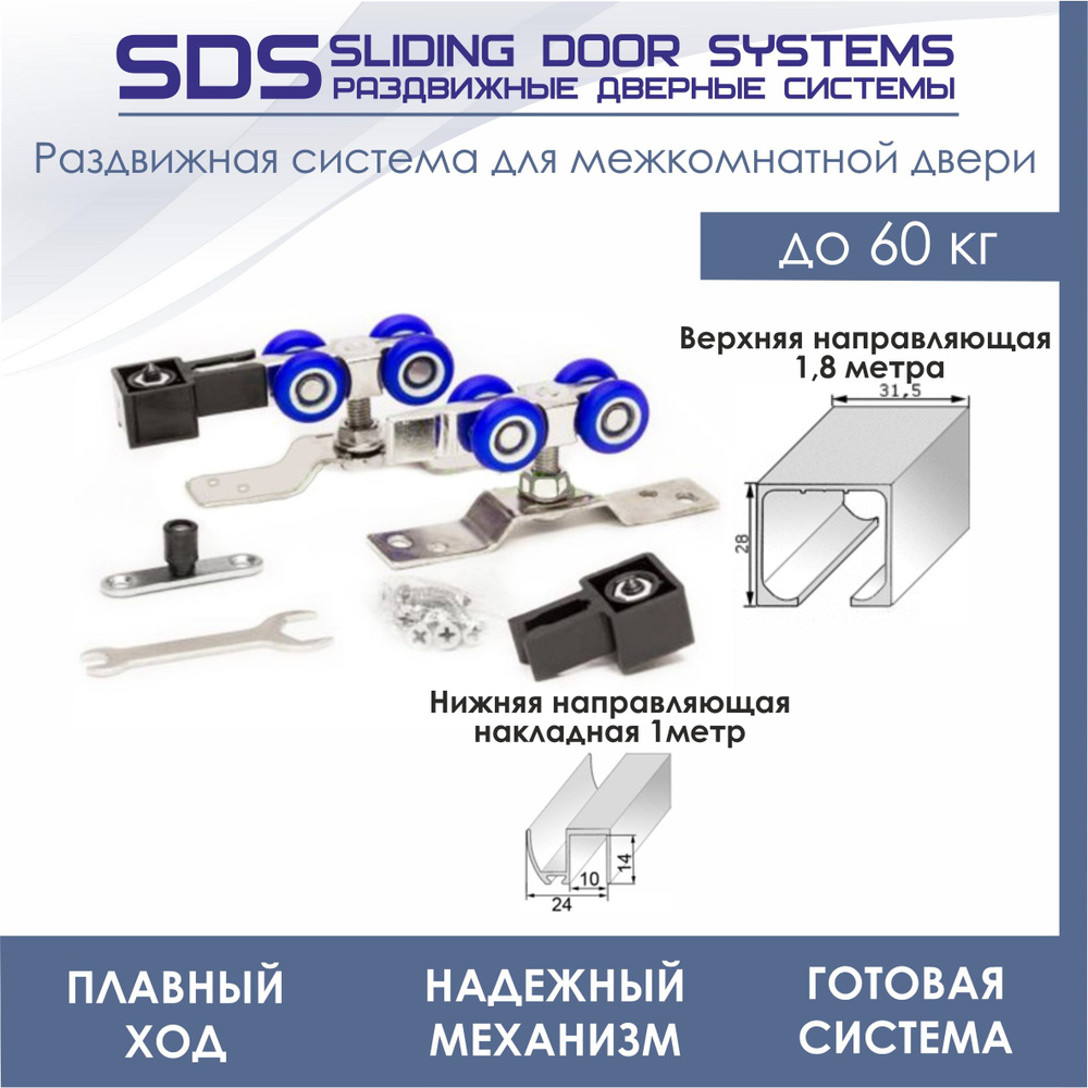Раздвижная система для межкомнатной двери SLIDING DOOR SYSTEM SDS R3/N3/1800(комплект роликов SDS R3+верхняя #1