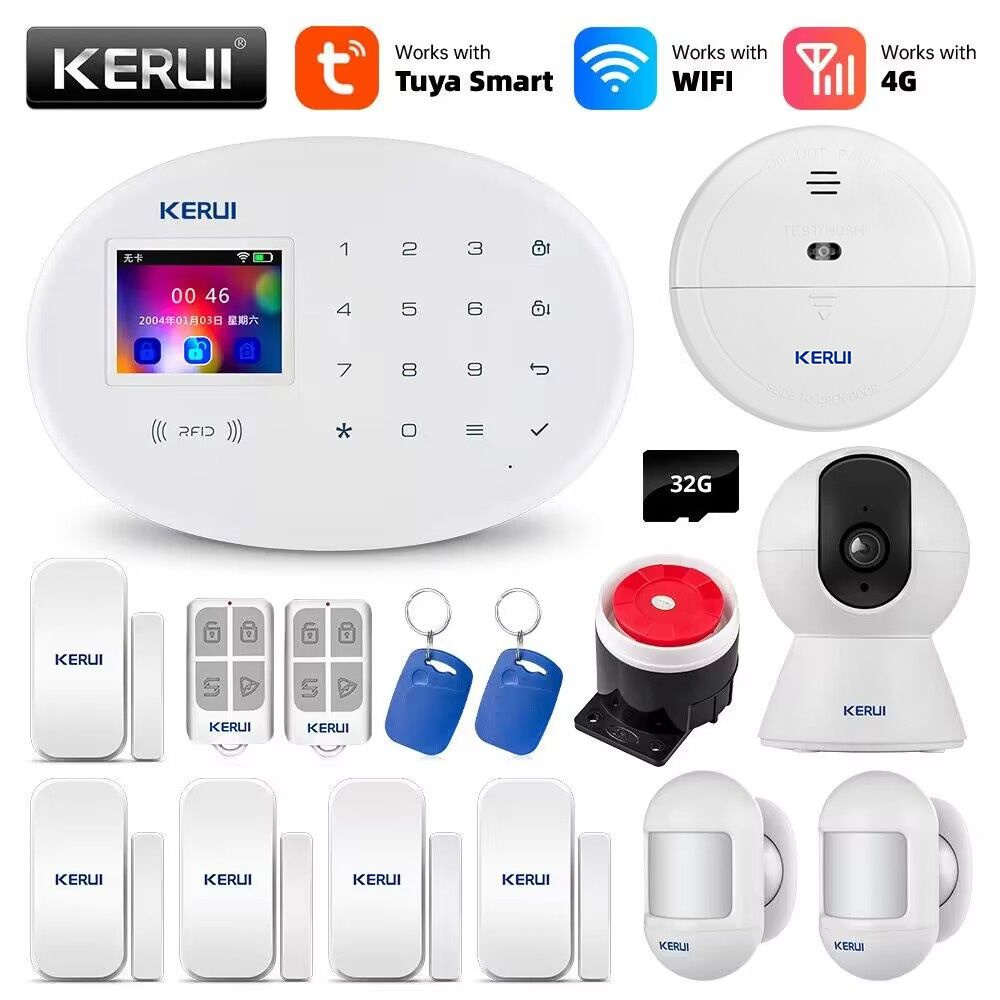 KERUI Tuya Wi-Fi GSM 4G умная домашняя охранная сигнализация RFID  приложение беспроводной датчик сирены детектор IP-камера Sistema de Alarmas