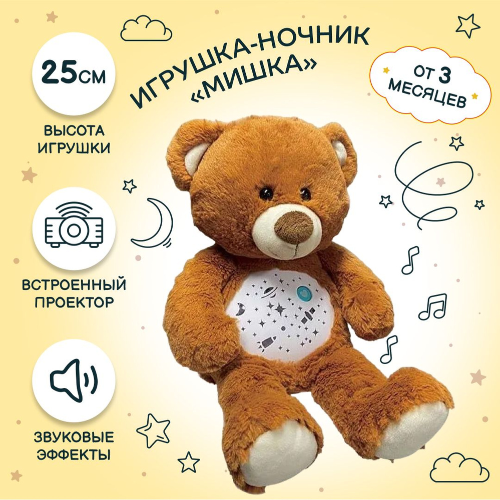 Мягкая игрушка Ночник Мишка с белым шумом, музыкальная игрушка, с  проектором, со звуком - купить с доставкой по выгодным ценам в  интернет-магазине OZON (649298481)