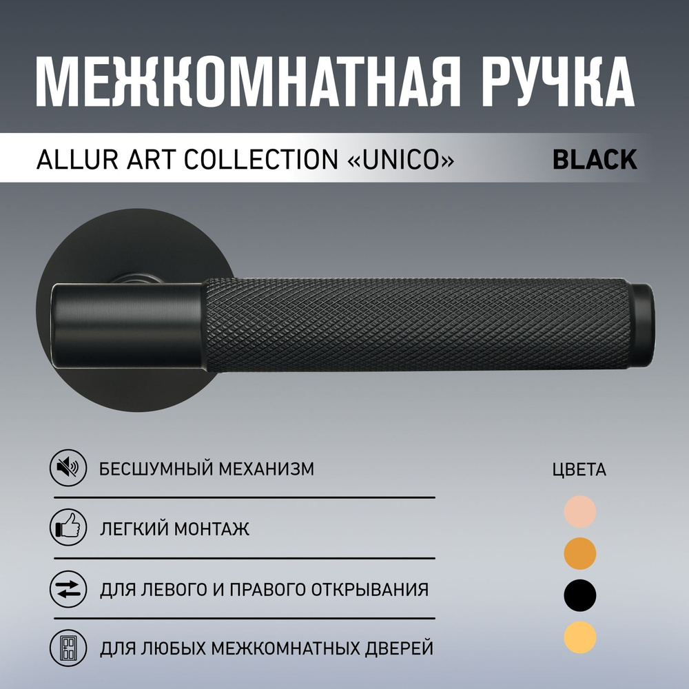Ручка дверная межкомнатная Allur Art Collection "UNICO" BLACK матовый черный  #1