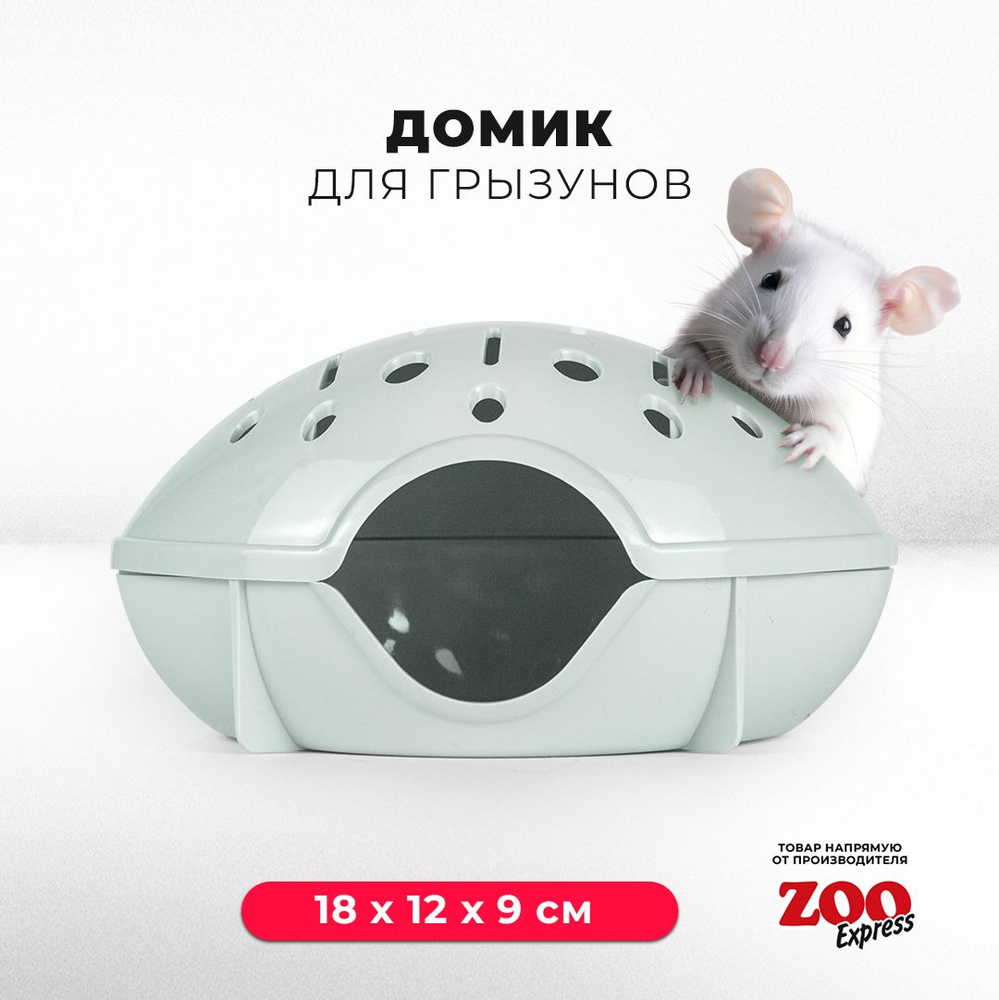 Домик ZOOexpress для грызунов, хомяков, крыс и мышей, 18х12х9 см, без дверцы, светло-зеленый  #1