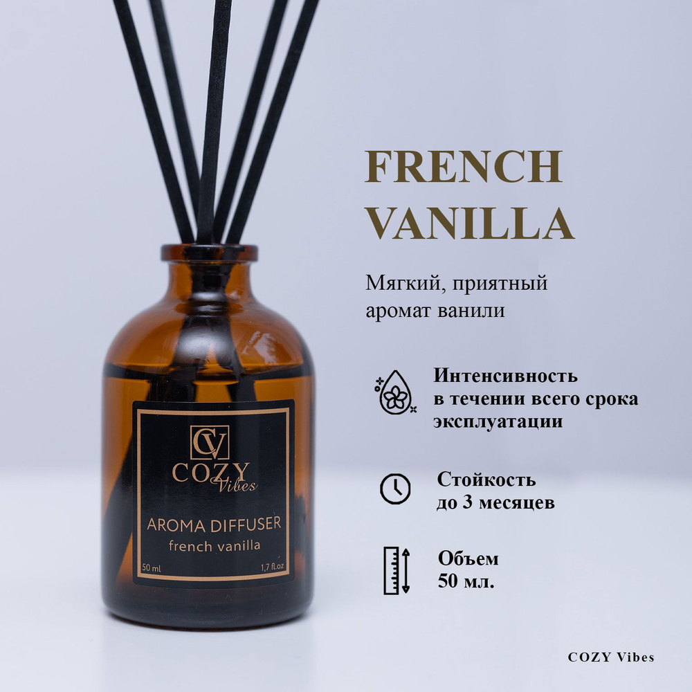 Диффузор ароматический для дома french vanilla, 50 мл / Аромадиффузор с  палочками