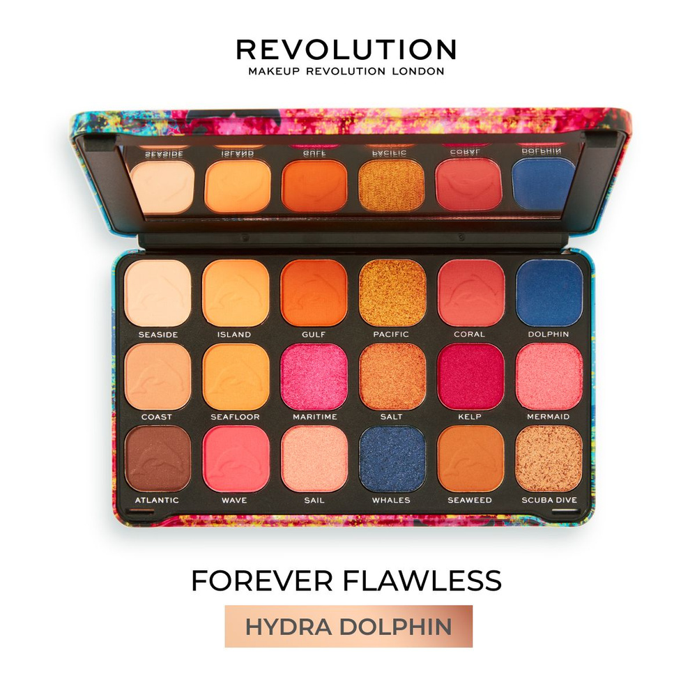 Makeup Revolution Тени для век FOREVER FLAWLESS Hydra Dolphin: большая палетка для глаз, яркая, блестящая, #1