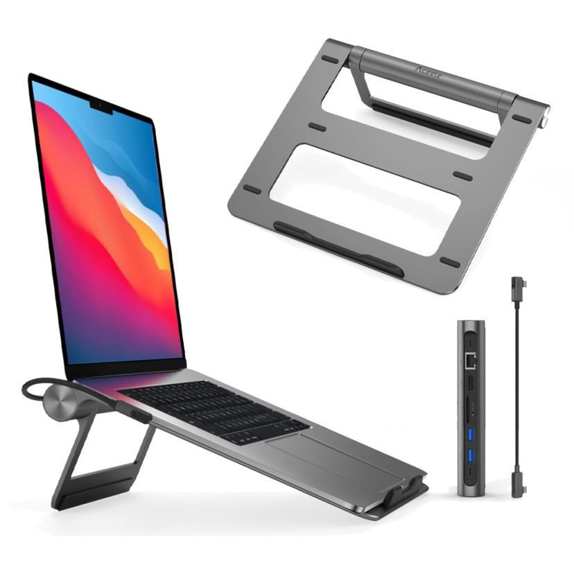 Подставка-переходник -Хаб WiWU A821CH Laptop Stand Hub 8 in 1 USB-C Docking Station -Black для Macbook #1