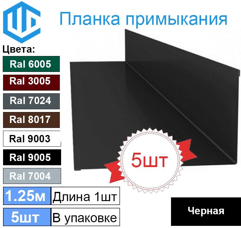 Планка примыкания кровли к стене (100х150 мм) Черная (5шт) Ral 9005 1.25м  #1