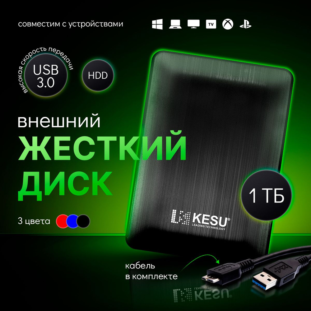 KESU 1 ТБ Внешний жесткий диск (HDD), черный - купить с доставкой по  выгодным ценам в интернет-магазине OZON (1349716255)