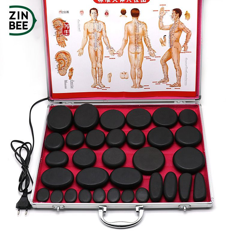 Набор камней для стоунтерапии 35 шт в кейсе с нагревателем купить по ...