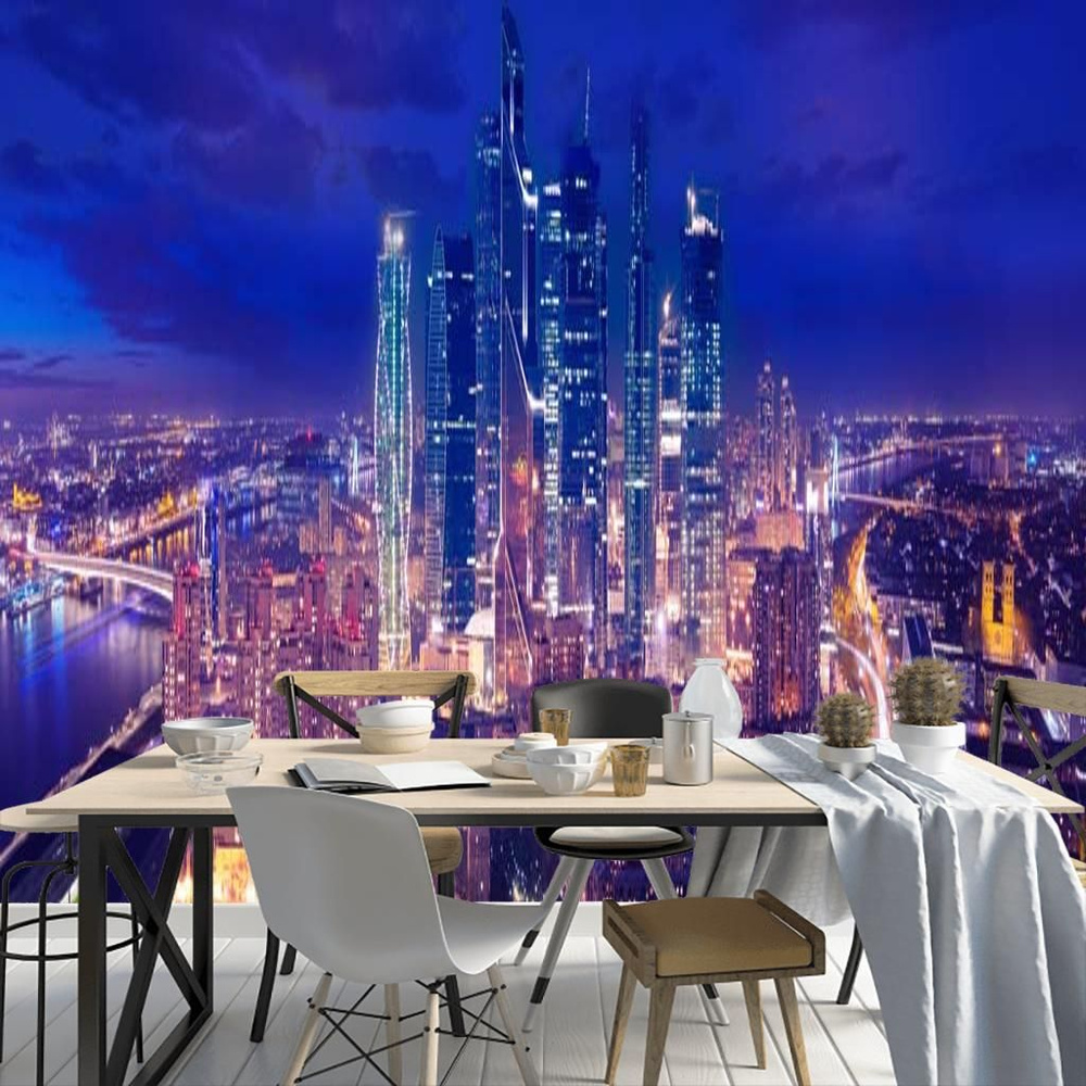 Фотообои на стену бесшовные, Master Fresok Ночные огни Москва Сити В270 ...