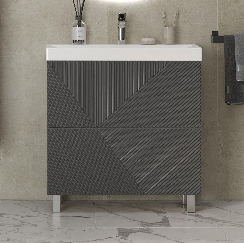 Тумба с раковиной Velvex Edge 80.2Y напольная, 81, 8 см, черная, с ...