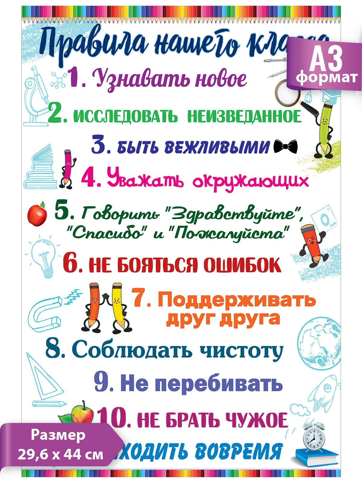 Постеры-правила, расскажут не только о хороших манерах, но и станут отличным украшением интерьера! Просто оформите его в рамку и повесьте на самое видное место.  Мы специально подобрали удобный шрифт и яркие цвета, чтобы данные постеры сразу же обращали на себя внимание! Обратите внимание, что рамка в комплект не входит.