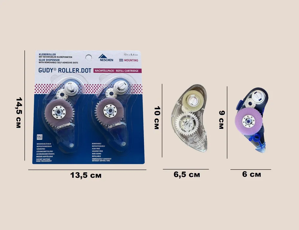Сменные картриджи для ролика Gudy Roller Dot (2шт) 8.4 мм*10м без диспенсера, лента для бумаги, картона, фото, скрапбукинга, рукоделия, DIY, 2 шт, 10 м, фото 5