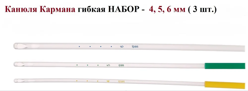 Канюля Кармана гибкая НАБОР (Flexible Karman Cannula), 4, 5, 6 мм, 3 шт., 3 шт