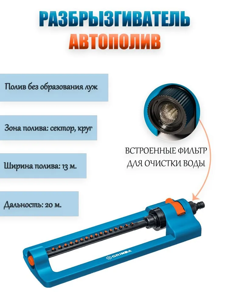 Разбрызгиватель садовый с веерным распылением для полива газонов GRINDA PROLine RO-16, 260 м2/16 форсунок, вариант, фото 4