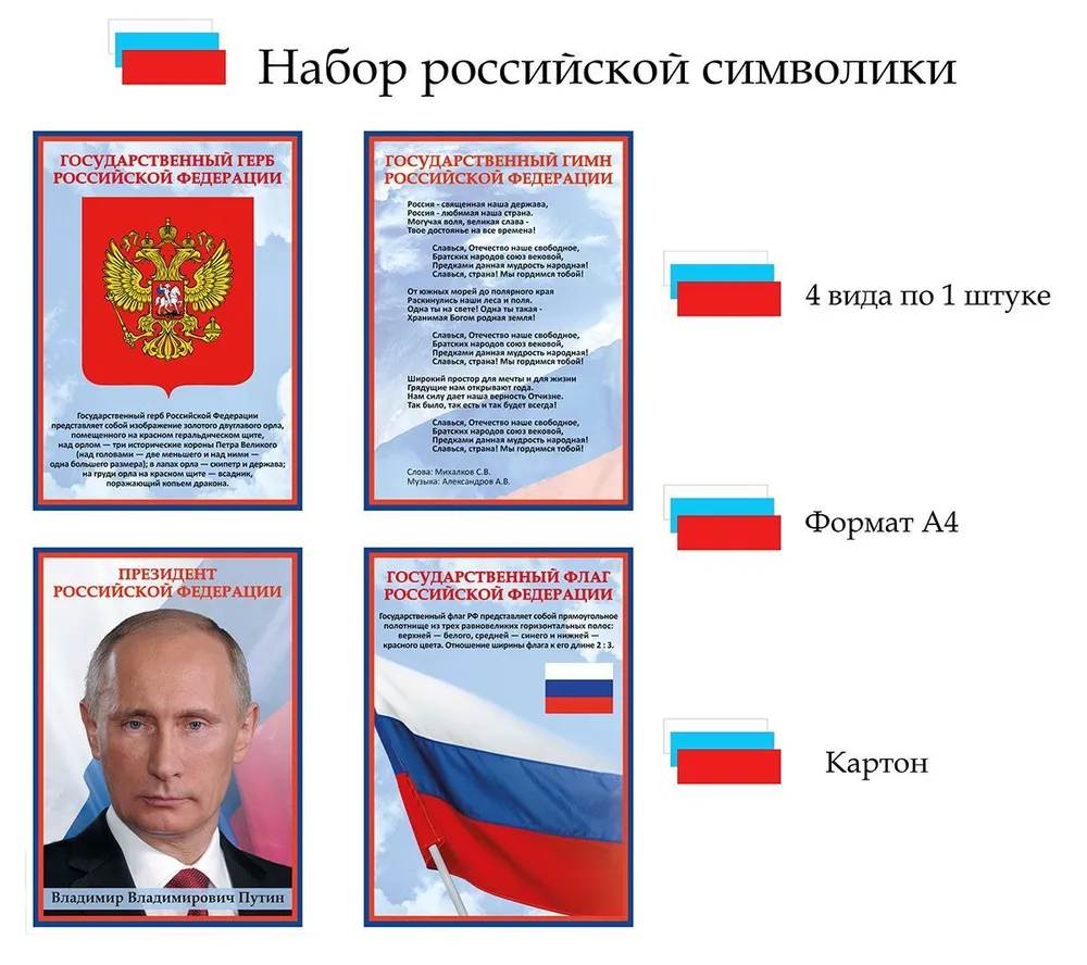 Плакаты флаг, герб, гимн, Президент, А4, СА-НА4, вариант, фото 4