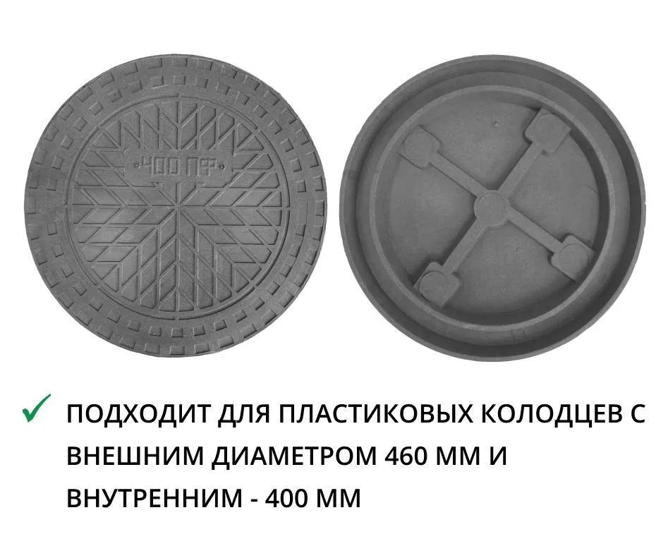 Люк (крышка) для дренажного колодца 460 (460/400), цвет - черный, 400 цв., фото 3