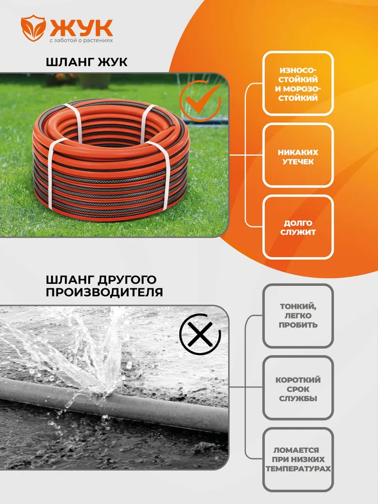 Шланг поливочный 1/2 Жук Классик 3-х слойный (бухта 25 метров), 50 м, фото 4