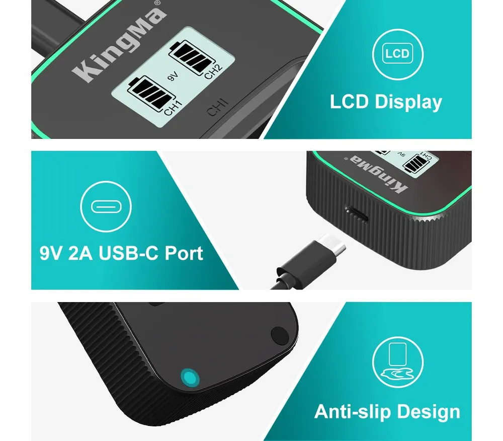 Зарядное устройство Kingma BM058Q-W235, для 2х Fujifilm NP-W235, дисплей, USB Type-C, вариант, фото 3