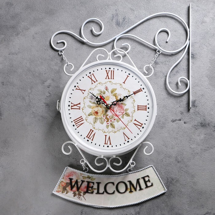 Часы настенные двойные белые "WELCOME"