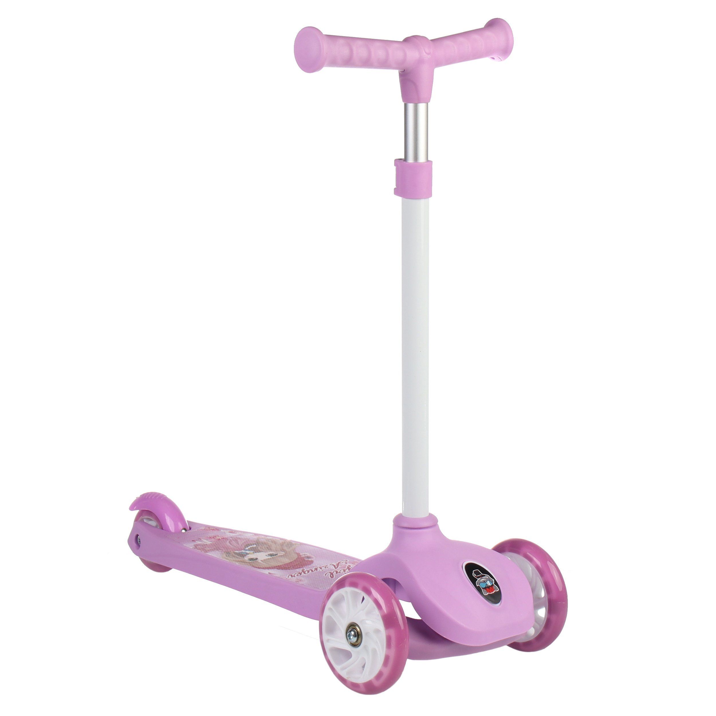 Самокат детский 3-х колесный, с телескопической ручкой и светящимися полиуретановыми колесами, сиреневый