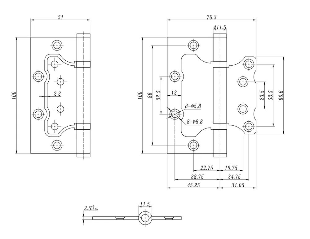 Петля дверная универсальная Vantage 2BB-PB 100*75*2,5 Золото (2 шт ...