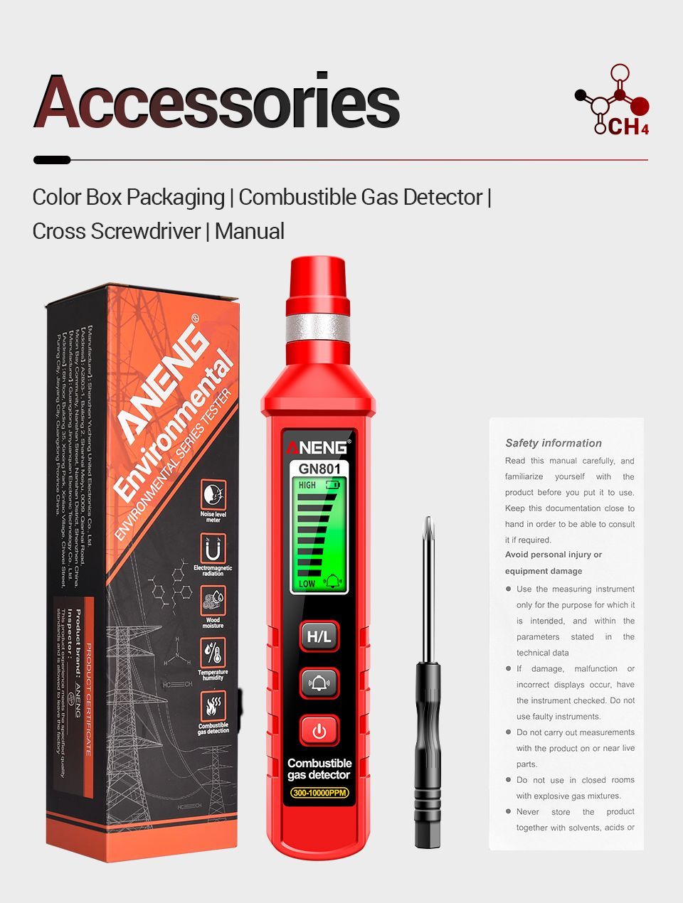 Детектор утечки горючих газов ,ANENG GN801 Газочувствительный ...