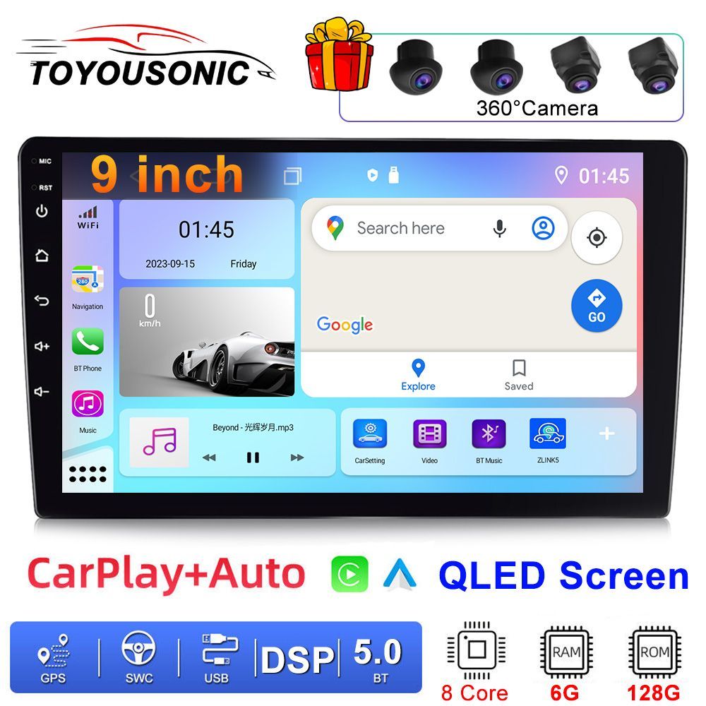 TOYOUSONICАвтомагнитола,диагональ:9",2DIN,6ГБ/128ГБ