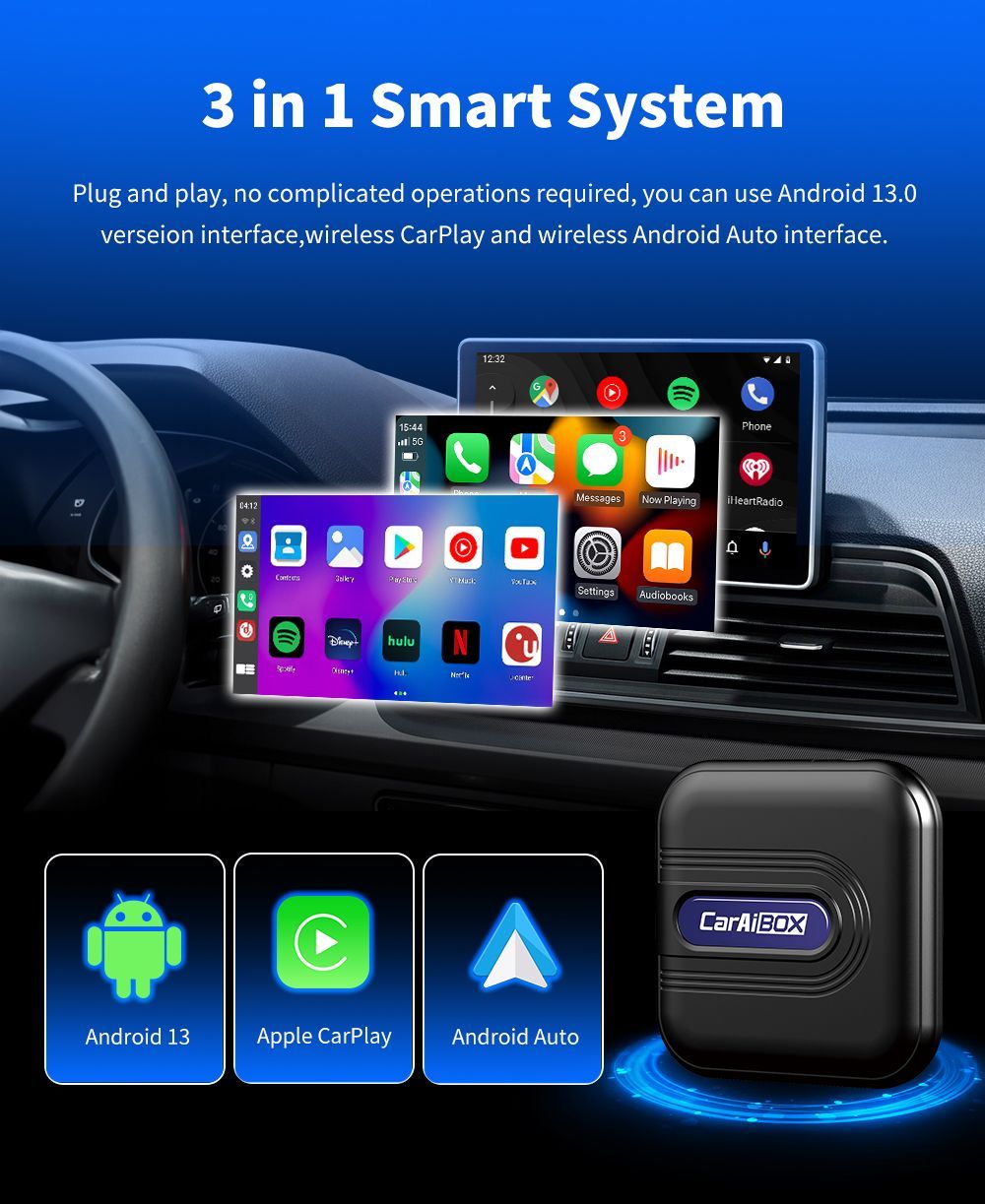 EVKEY Новейший CarPlay Ai Box Qualcomm 6125 4+64GB 8-ядерный процессор  Android 13.0 Система Беспроводная система CarPlay Android auto Встроенный  магазин Play Store - купить в интернет-магазине OZON с доставкой по России  (1338651708)