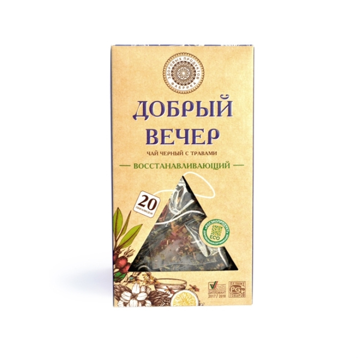 Чай листовой Фабрика Здоровых Продуктов "Добрый вечер" 20 пирамидок ...