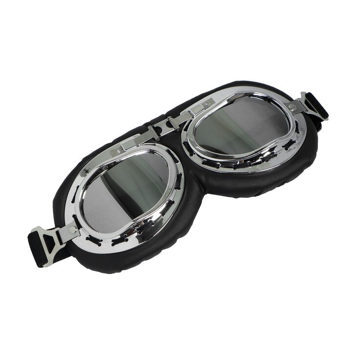 Очки для езды на мототехнике ретро, стекло хром, черные #1