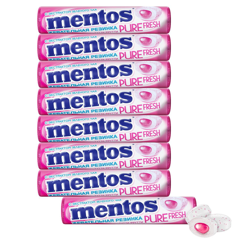 Жевательная резинка Mentos Pure Fresh вкус Тутти-Фрутти, 8 шт по 15,5 г ...