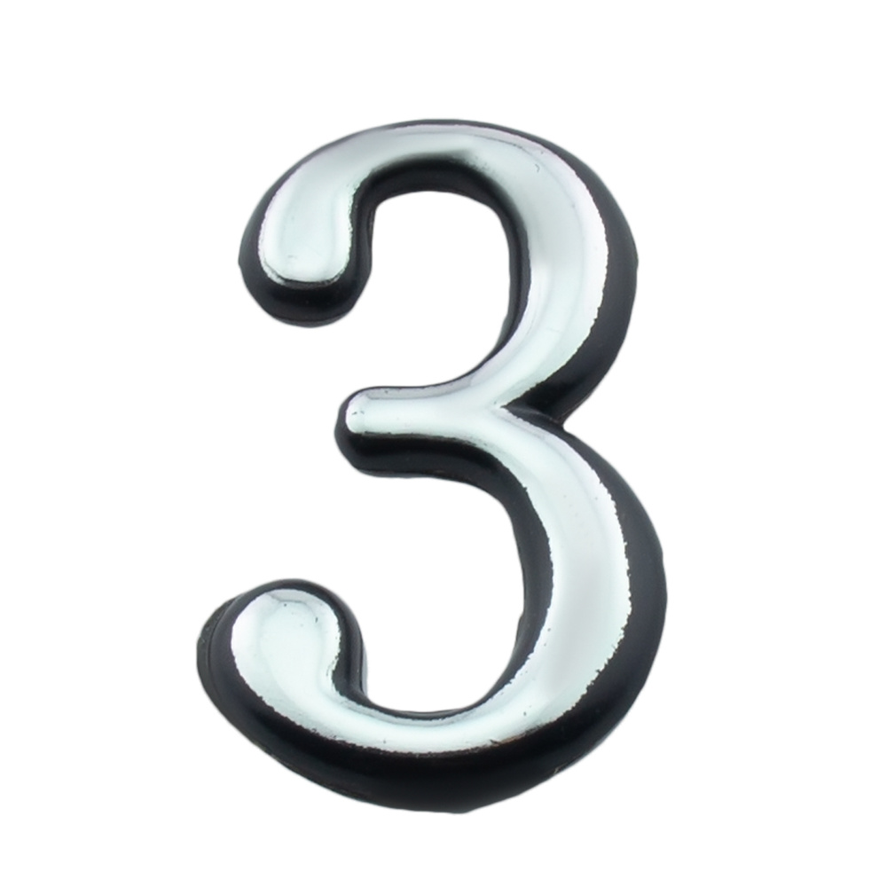 Номер дверной "3" пластик, клеевая основа CP (хром) MARLOK #1