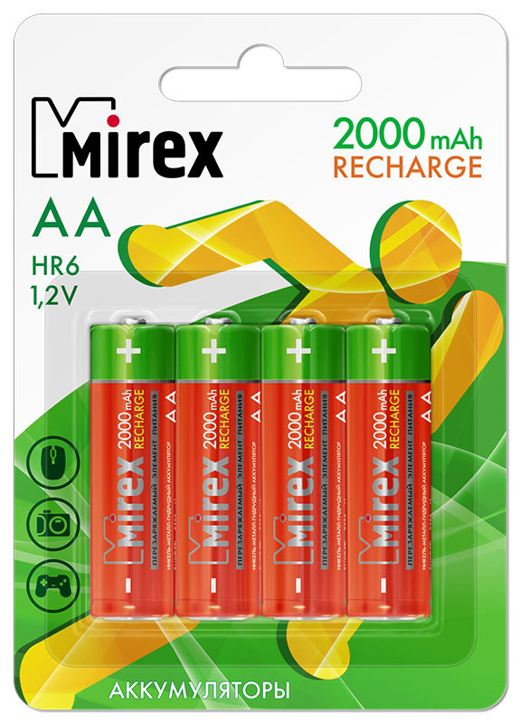 Аккумуляторы Mirex HR6 / AA 2000 mAh / аккумуляторные батарейки пальчиковые, Ni-Mh, 4 шт. в упаковке #1