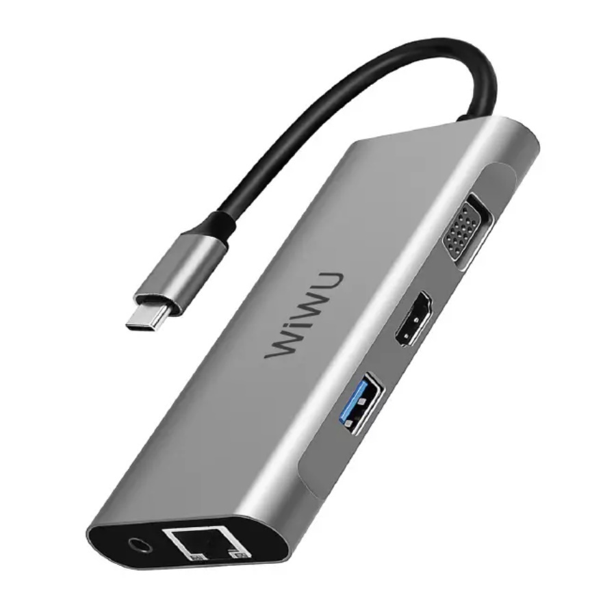 Хаб WiWU Alpha A11312H Type-C to 3 x USB + 2 x HDMI + VGA + RJ45 + AUX 3.5 + Cardreader 10 in 1 Adapter #1