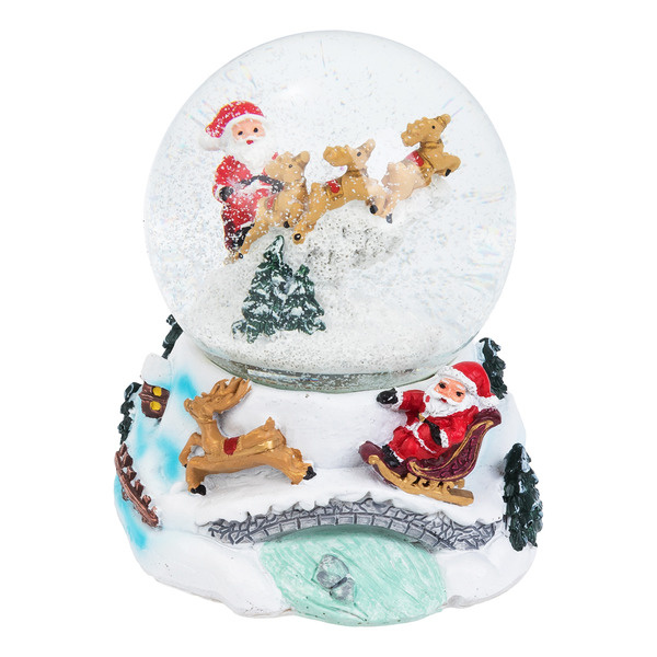 Снежный шар сувенир "Дед Мороз в оленьей упряжке поднимается в гору", светодиодный, 3*ААА, 12*10*15 см #1