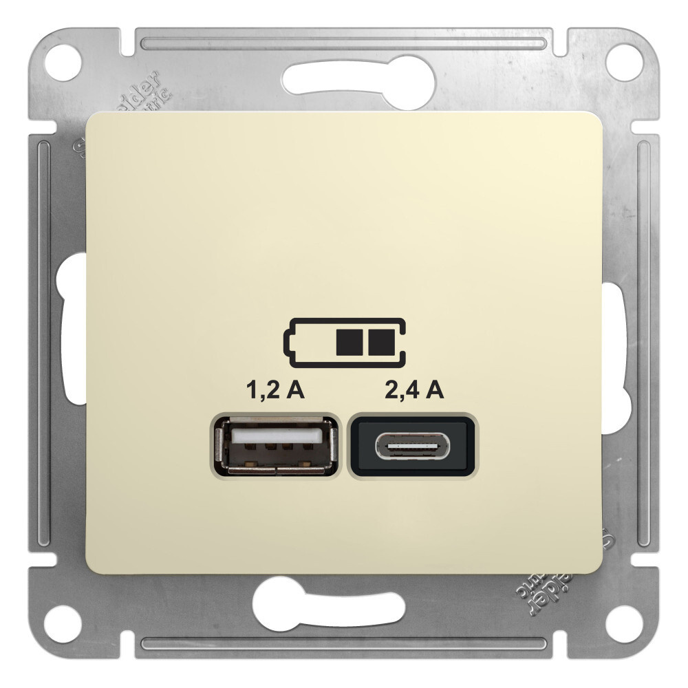 Розетка 1 СП USB А+С 2,4А (2х1,2А) 5В механизм SE GLOSSA бежевый #1