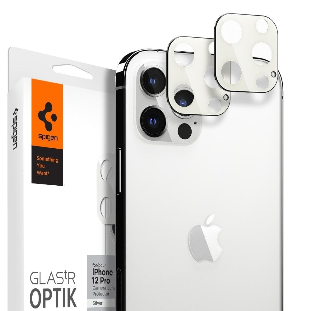 Защитное стекло для камеры Spigen на iPhone 12 Pro (AGL02459) Glas.tR Optik  Lens 2 шт / Спиген стекло для камеры для Айфон 12 про, прочное, олеофобное  покрытие, серебристое - купить с доставкой