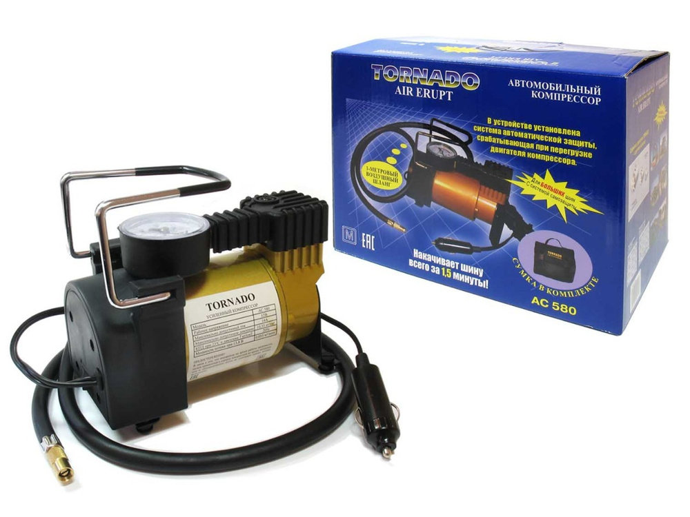 Компрессор автомобильный "Торнадо", цвет: золотистый. AC-580 AC-580 для ...