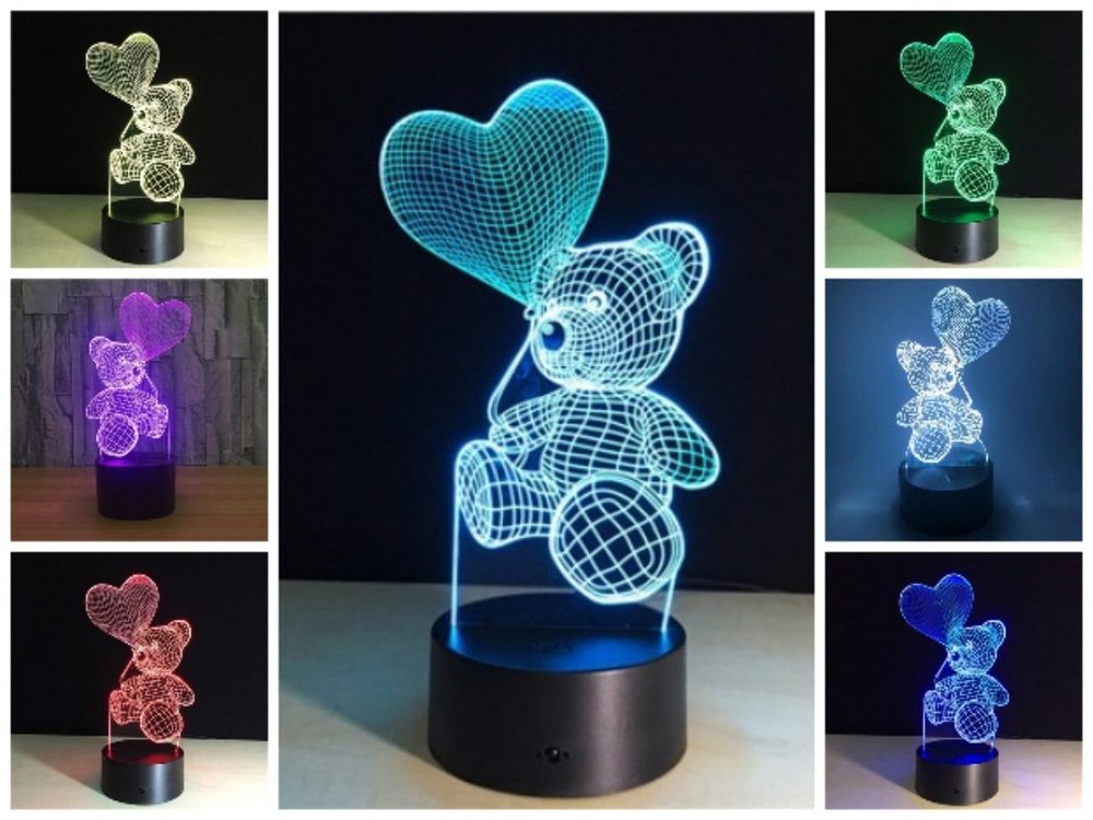 Светильник ночник, LED-лампа "Мишка" (разноцветный) #1