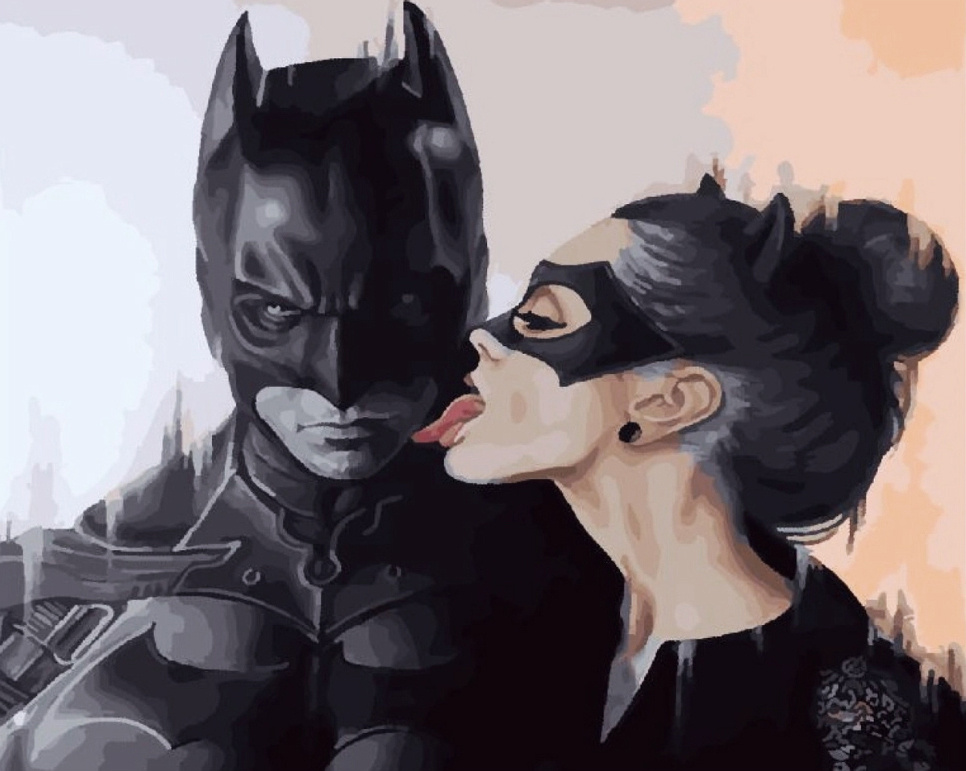 Картина по номерам на холсте Hobruk "Бэтмен и Женщина-кошка" / Рисование по номерам / Картина для рисования #1