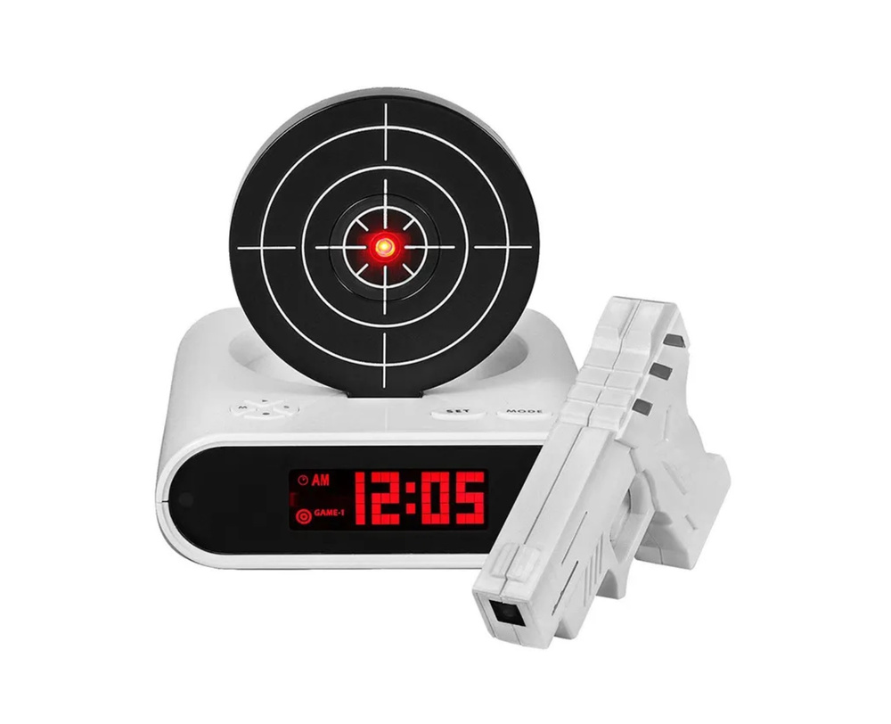 Часы будильник мишень с пистолетом / Часы-будильник электронные на .