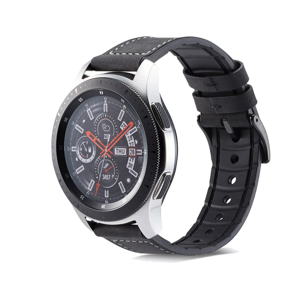 Кожаный ремешок с силиконовой вставкой для Samsung Gear S3/Galaxy Watch  46мм/Galaxy Watch 3 45мм (22мм) 0107-01-1, черный