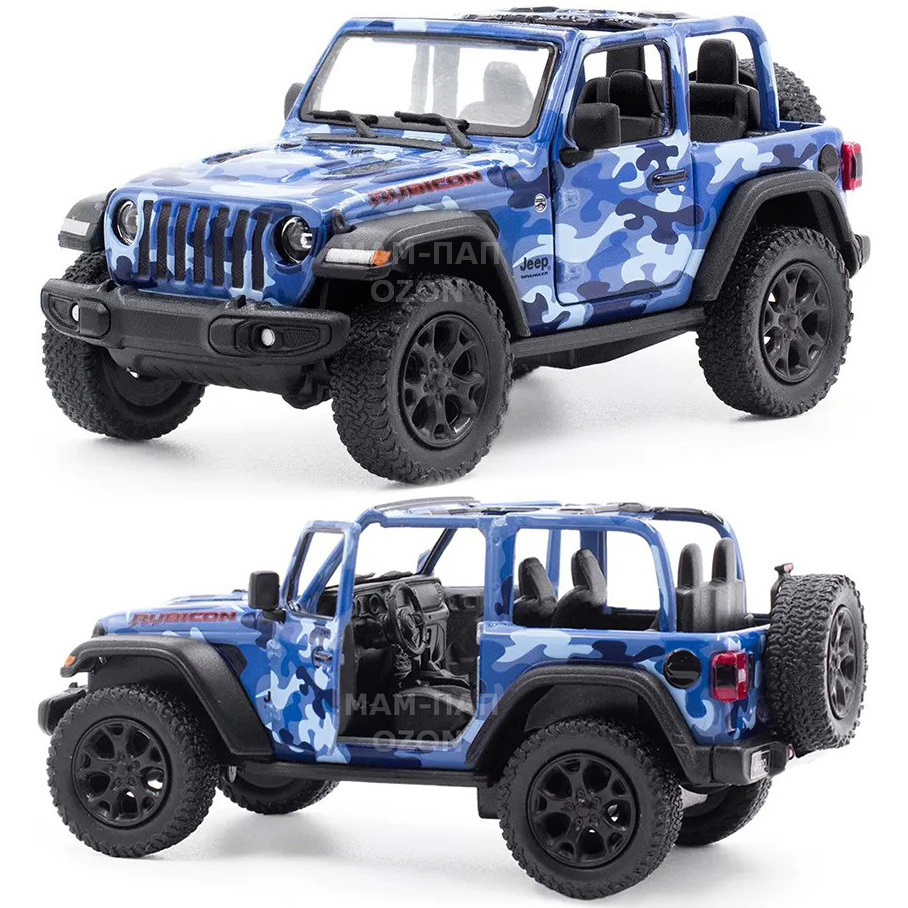 Машинка металлическая Kinsmart 1:34 2018 Jeep Wrangler Camo Open Top  KT5420DA инерционная, двери открываются / Синий камуфляж с открытым верхом  - купить с доставкой по выгодным ценам в интернет-магазине OZON (516181563)