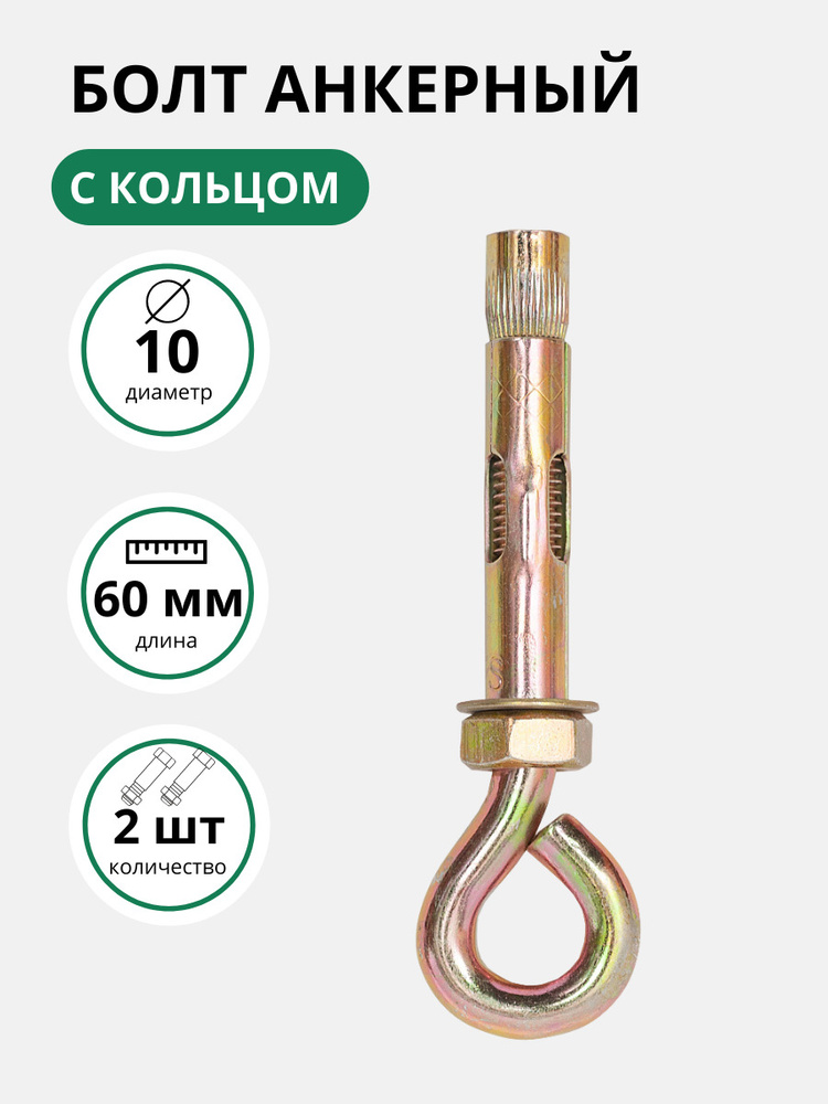 Болт анкерный с кольцом SWFS 10х60, анкер с кольцом, анкер болт, анкер для бетона (2 шт)  #1