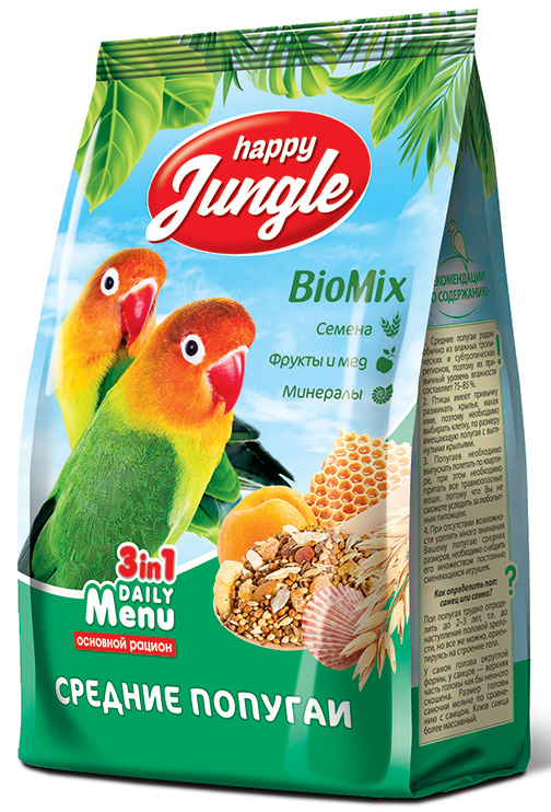 Happy Jungle (Экопром) 3в1 BioMix корм для средних попугаев, 900 г #1